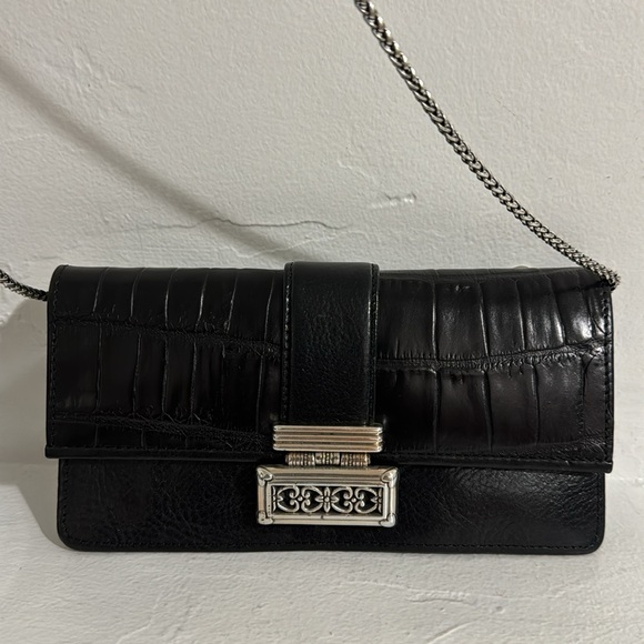 Brighton black croc embossed leather clutch/wallet w/ chain - Picture 2 of 15